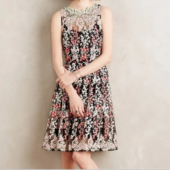 ANTHROPOLOGY HD in Paris Embroidered Emilia Women's Dress Sz 4 - Picture 2 of 11